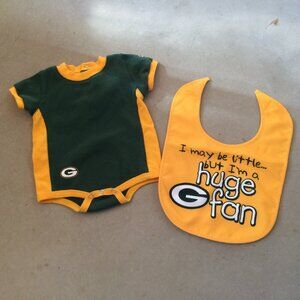 Size 6/9 Green Bay Packer Onsie and Bib Bundle
